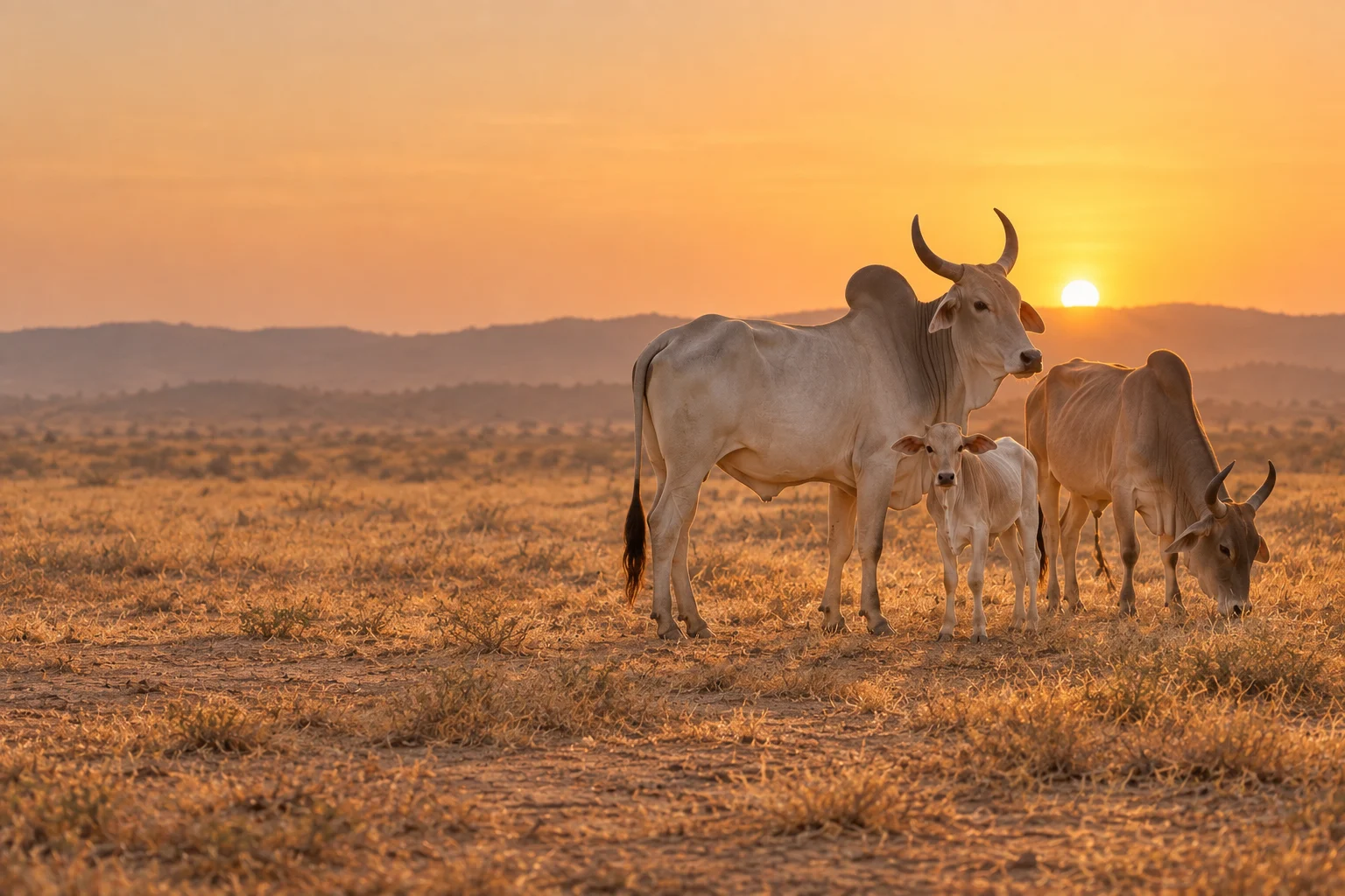 Indigenous cattle at dusk