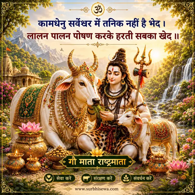 गाय और बछड़े के साथ बैठे भगवान शिव: कामधेनु सर्वेश्वर में तनिक नहीं है भेद।