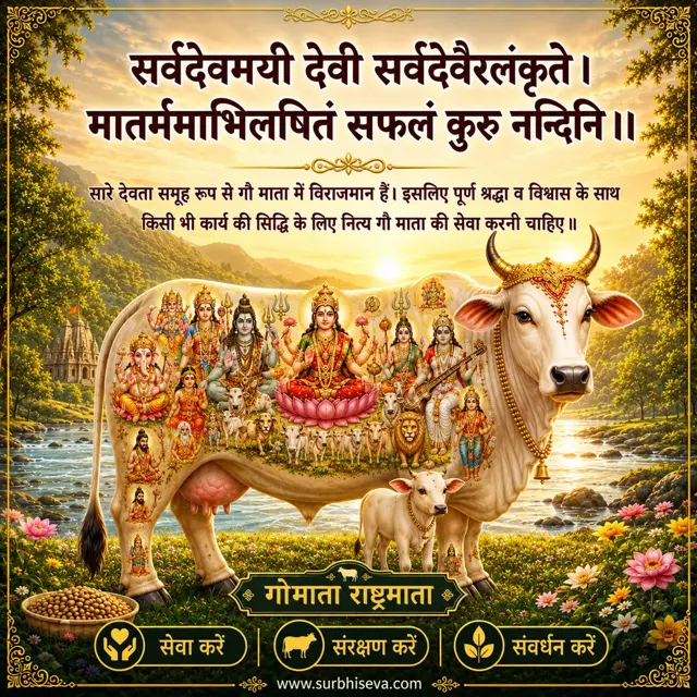 शरीर में देवी देवताओं वाली गाय और बछड़ा: सर्वदेवमयी देवी सर्वदेवैरलंकृते।